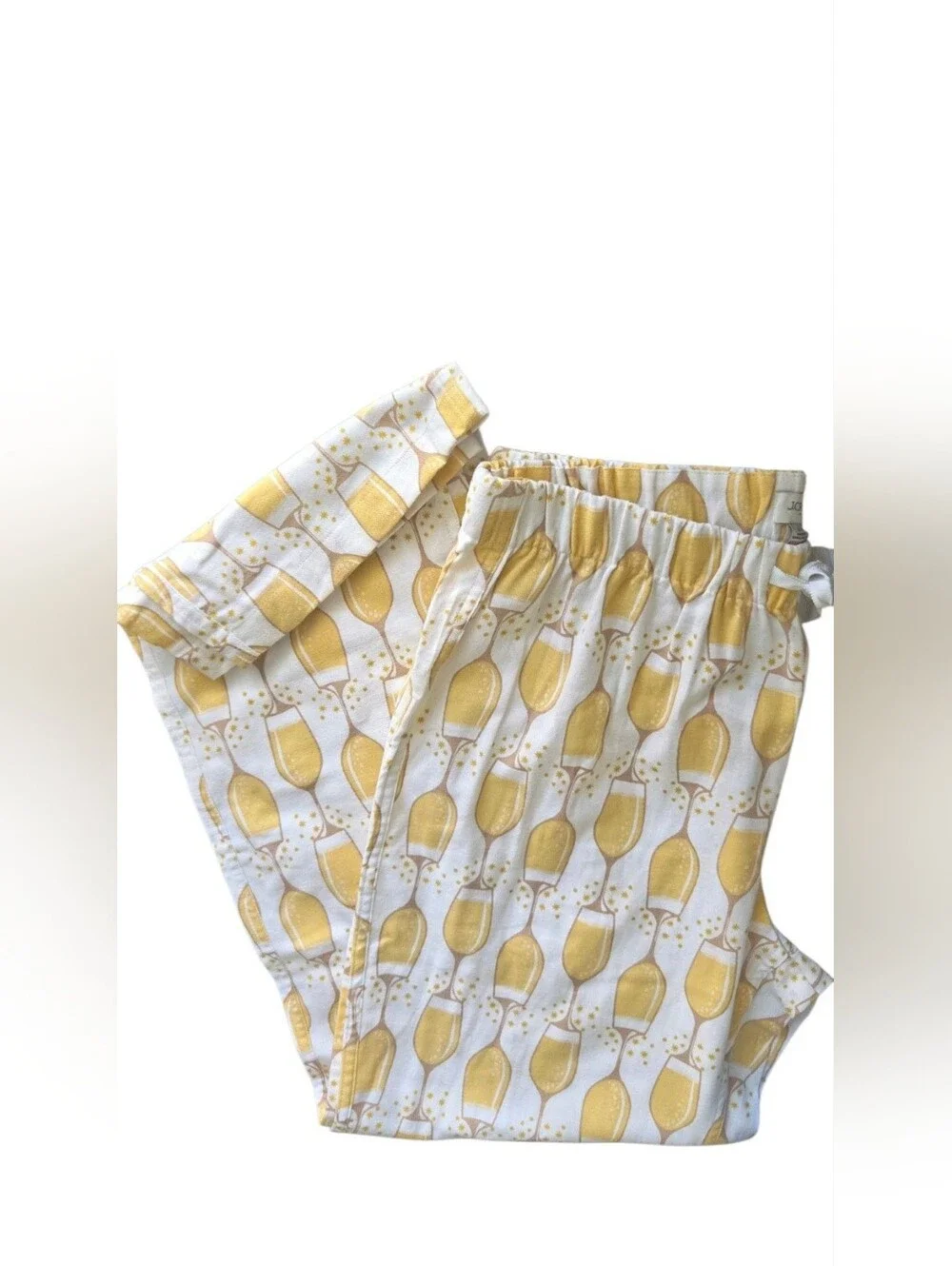 NWT J.Crew Women's Small Cotton Pajama Pants Champagne Glass Print Yellow White